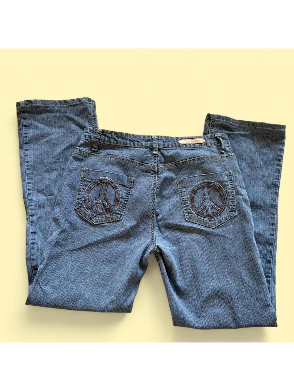 Vintage Cos Jeans with embroidered/ embellished peace sign back pockets